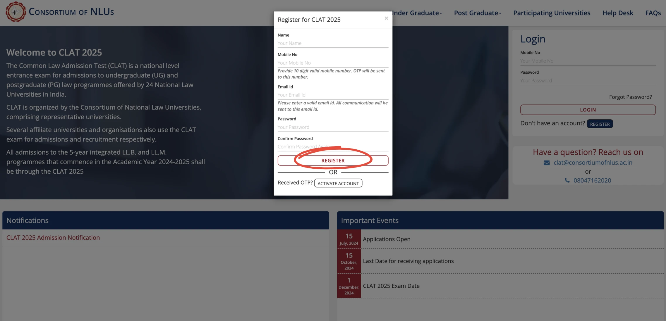 eCourse CLAT 2026 Registration Process