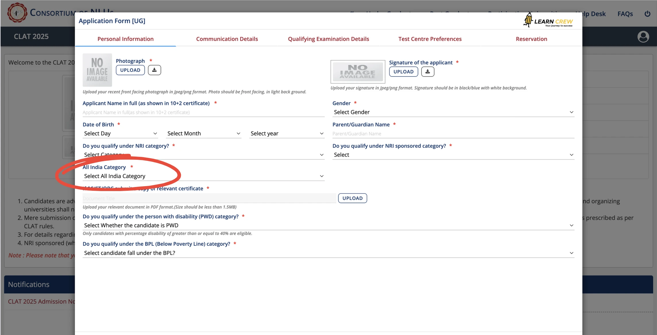 eCourse CLAT 2026 Registration Process
